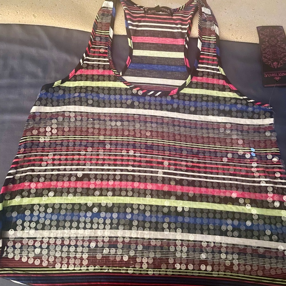 Multicolor Striped Sequin Tank Top